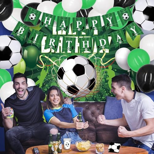 Soccer Birthday Party Decorations, 135PCS Soccer Decorations for Party Includes Soccer-Balloons Banner Backdrop Tablecloth...