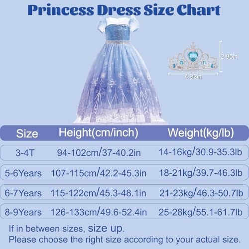Danvren Princess Dress Costume for Girls Ages 3-8 with Long Cape Dress up Gift for Girl Birthday Xmas Halloween Cosplay Party