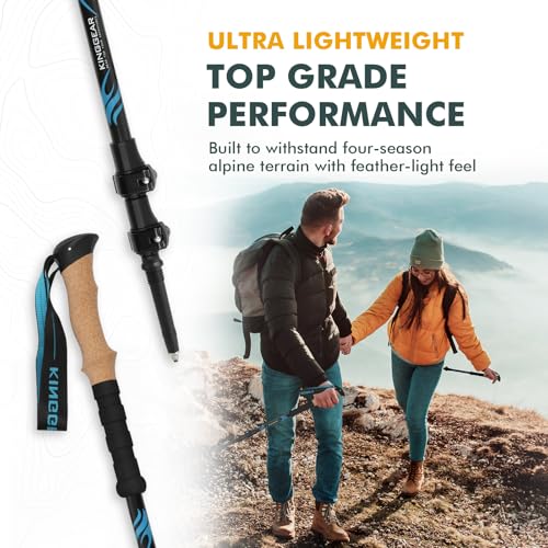 KINGGEAR TPC 100% Carbon Fiber Hiking Poles, Telescopic Retractable Nordic Trekking Poles, Ultra Lightweight Nordic Walkin...