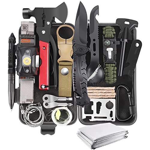 Gifts for Men Dad Husband Boyfriend, 30 in 1 Survival Gear and Equipment, Emergency Survival Kit Camping Accessories, Firs...