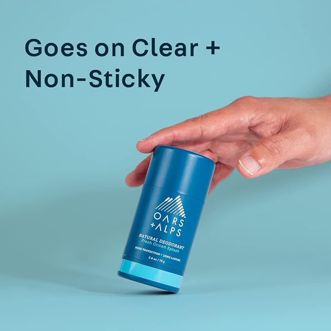 Oars + Alps Deodorant for Men & Women, Aluminum Free Deodorant for Men, Dermatologist Tested, Clean Ingredients, Non Toxic, Vegan, Long Lasting, Odor Protection, Fresh Ocean Splash, 1pk, 2.6oz