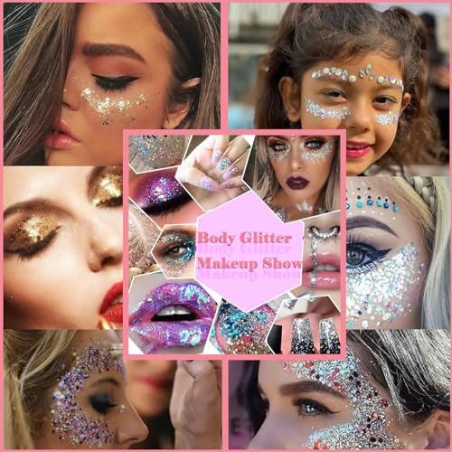 Body Glitter Face Glitter Gel: Singer Concerts Disco Festival Rave Accessories Face Glitter Makeup 150ml Chunky Sequins Me...