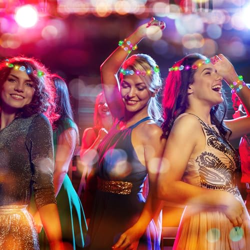 Valentines Day Gifts, 24 PCS LED New Year Flower Crowns Headbands, Light Up Flower Crowns for Women & Girls, Glow in The D...
