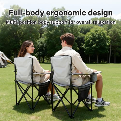 yuzhiyuan Heavy Duty Camping Chairs 600D Oxford Portable Folding Chair - Extra Wide Armrests, Cup Holder & Cooler Bag, Sup...