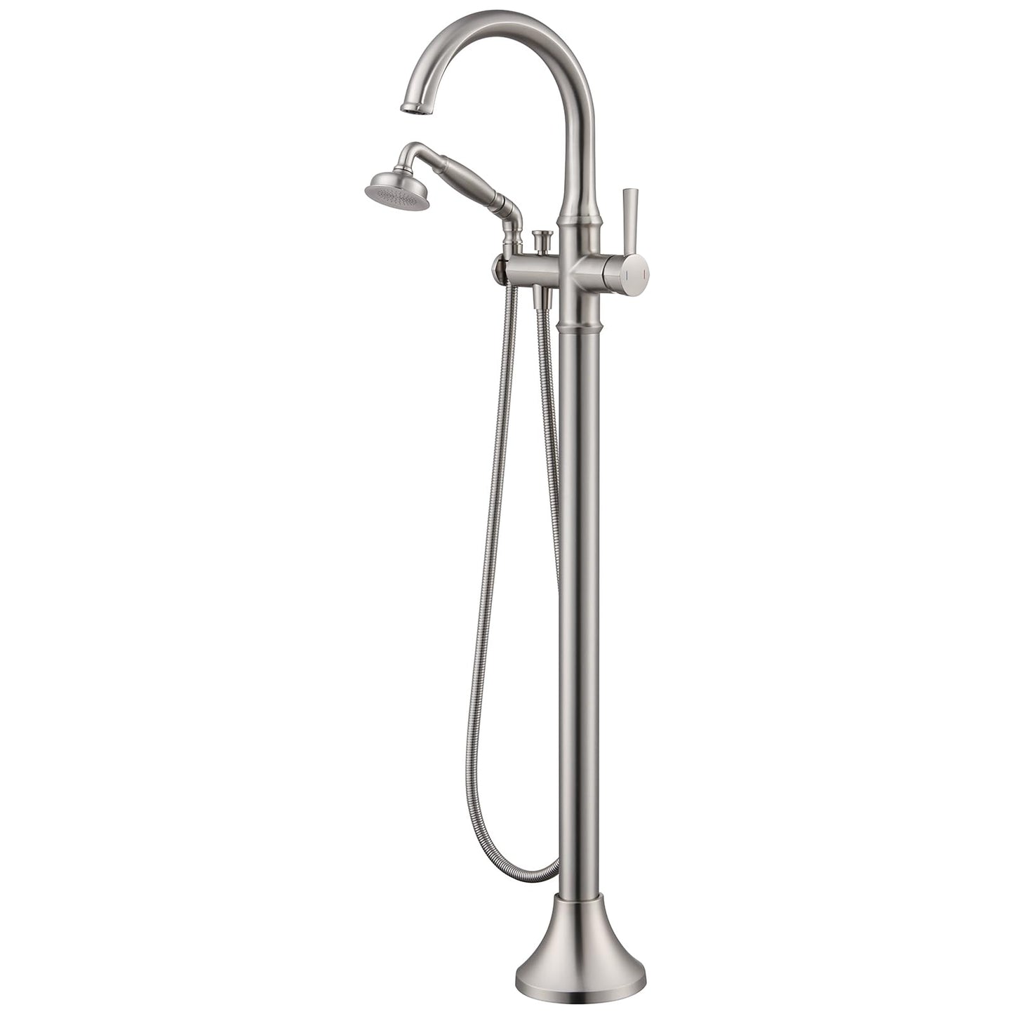 Wowkk Freestanding Tub Faucet Floor Mount Tub Filler Brushed Nickel Free Standing Bathtub Faucet Brass Bath Faucet with Hand Shower