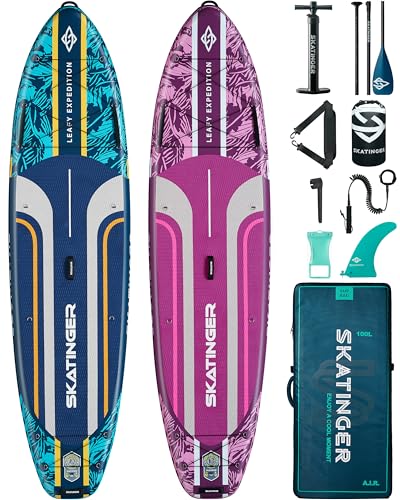 Skatinger Leafy Purple & Blue Bundle｜11'6"x35" Super Wide Inflatable Stand Up Paddle Boards, All Accessories2, 100L Backpa...