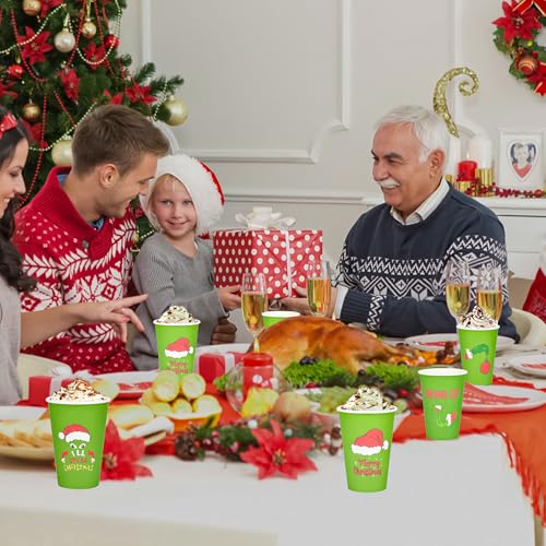 120 Pcs Merry Christmas Coffee Cups - Stink Stank Stunk Santa Hat Green 12 oz Disposable Hot Cocoa Coffee Paper Cup Bulk X...