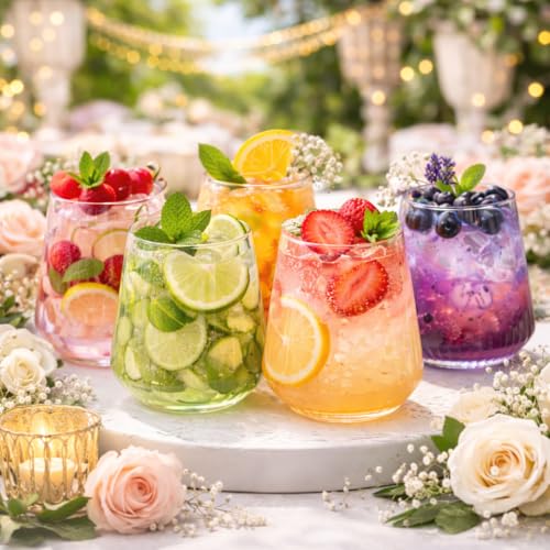 40 count Origami Ripple Unbreakable Stemless Plastic Wine Champagne Whiskey Glasses Elegant Durable Disposable Indoor Outd...