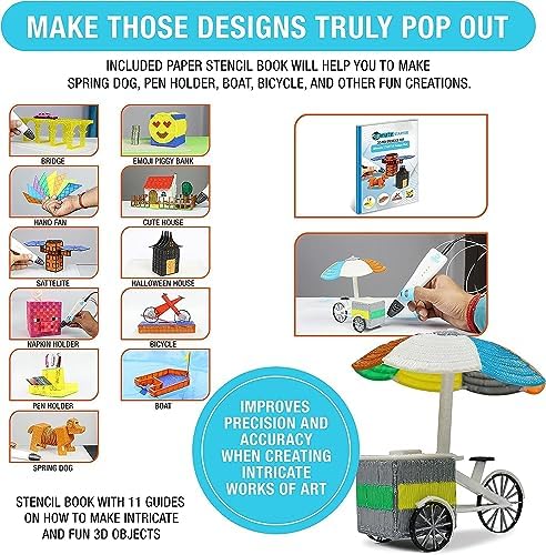 3Dmate Starter - Transparent 3D Pen Mat 9 x 7 Inches with Compatible Stencils Book - Flexible Two-Sided Heat-Resistant Silicone - 3D Pen Accessories - Templates for Kids, Adults