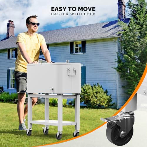 VINGLI Patio Cooler, Rolling Ice Chest on Wheels, Portable Patio Party Bar Drink Cooler Cart, with Shelf, Beverage Pool wi...