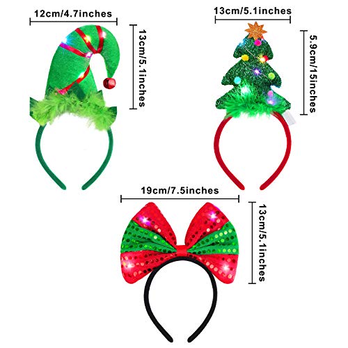 Elcoho 6 Pack Christmas LED Headbands Holiday Light Up Costume Headband Reindeer Christmas Bow Elf Costumes Hair Bands for...