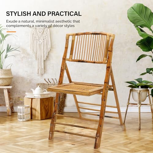 VINGLI Bamboo Folding Chair, Foldable Dining Wood Chairs Comfortable Seat for Outdoor & Indoor, Patio, Porch, Wedding, Par...