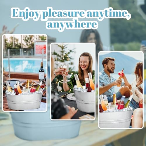 2 Pack 4 Gallon Galvanized Tub Ice Buckets for Parties Portable Beverage Tub with Handles Champagne Bucket Metal Ice Bucke...