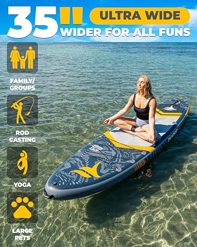 11'6x35'' Extra Wide Inflatable Paddle Board, 2-Pack(Blue & Gray)-450lb Capacity Stand Up Paddle Board for Adults (x3), St...