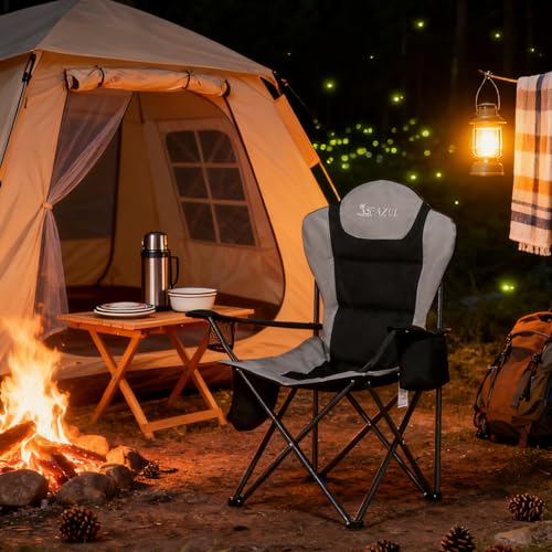 Camping Chairs for Adults, Heavy Duty Camping Chairs 2 Pack, Folding Chairs for Outside, Support 380 LBS, Portable Travel ...