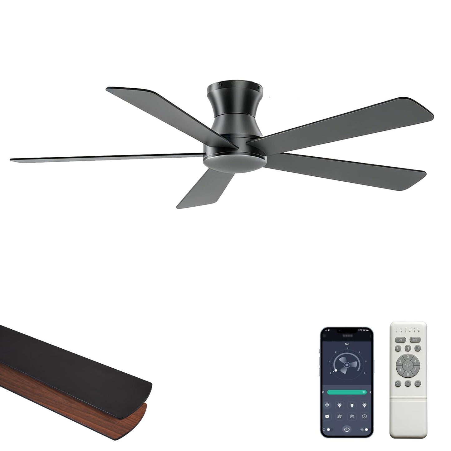 Carrefour 48 Inch Ceiling Fan No Light, Black Low Profile Flush Mount Ceiling Fan Without Light, 6-Speed Reversible, Remote & App Control, Covered Outdoor Ceiling Fans for Patio Living Room Bedroom