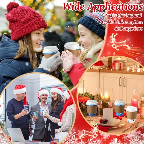Cunhill 100 Sets 9oz Christmas Disposable Coffee Cups with Lids & Sleeves, Bulk Paper Christmas Coffee Cups for Hot Chocol...