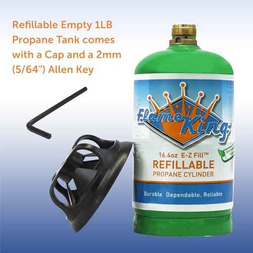 Flame King Refillable 1LB (16.4 oz) Empty Propane Cylinder Tank, Reusable, Safe & Legal Refill Option, DOT Compliant, for Camping, Backpacking and Hiking (4-Pack)