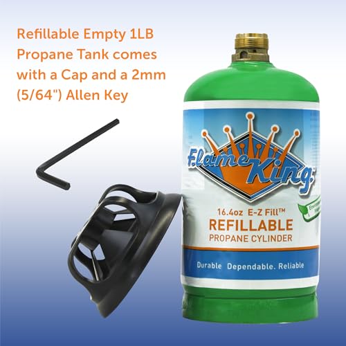 Flame King Refillable 1LB Empty Propane Cylinder Tank - Reusable - Safe and Legal Refill Option - DOT Compliant-16.4 oz (...