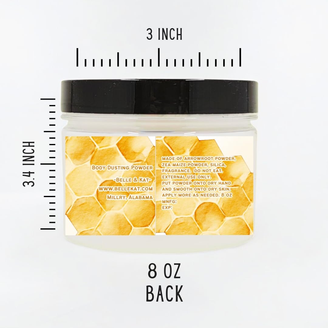 Body Powder for Women & Men Scented Honey Fragrance, Perfume Dusting Powder, Scented with Fragrance & Essential Oils, Talc-Free 8oz Container with Lid, Made in USA