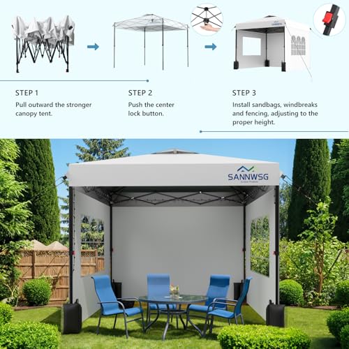 10X10 Pop Up Canopy Tent with 3 Sidewalls,Easy Up Canopy,Commercial Instant Shelter,Heavy Duty One Person Set Up Event Ten...