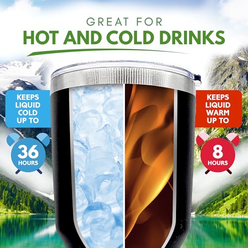 Palm City Products Premium 30 oz Happy Camper Black Tumbler with Slider Lid - Stainless Steel Camping Tumbler for Adventur...