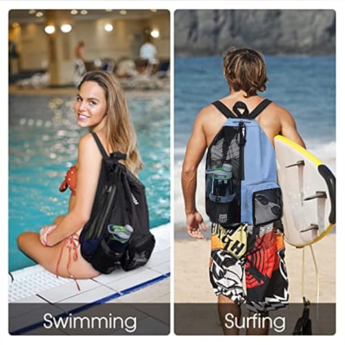 Drawstring backpack-Mesh Backpack for Swim, Lightweight Gym Bag .(Black)