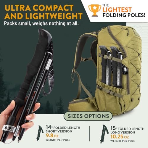 Premium Foldable & Collapsible Trekking Poles by USA Brand – Ultra Strong Lightweight Hiking Poles – 3K Black 100% Carbon ...