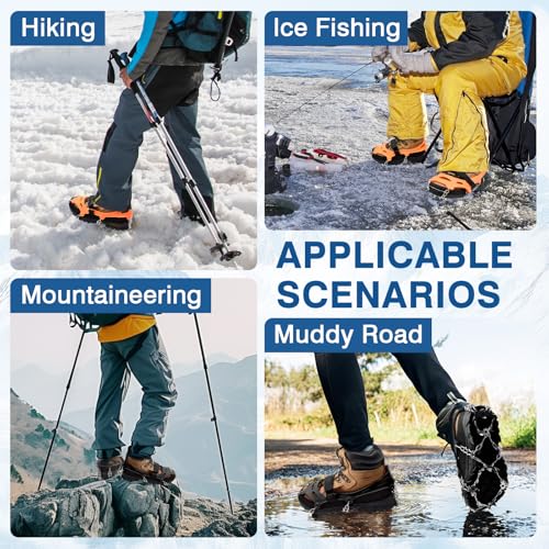 ZeeDix Crampons Ice Cleats for for Shoes & Boots, 19-Spike Stainless Steel Crampon, Anti Slip Traction Grips for Walking H...