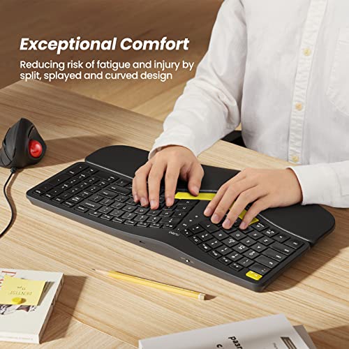 Nulea Wireless Ergonomic Keyboard, Split Keyboard with Wrist Rest, USB-C Charging, 7-Color Backlight, Natural Typing, Blue...