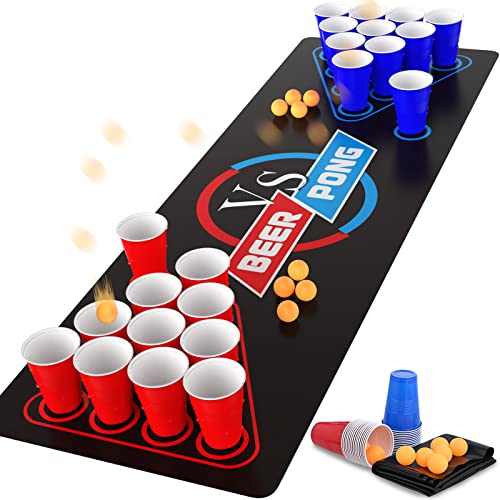 GOLDGE 63 x 23.6 inches Beer Pong Table Mat, Drinking Games for Adults Party – Perfect for Drinks, Soda, Punch, BBQs, Picn...