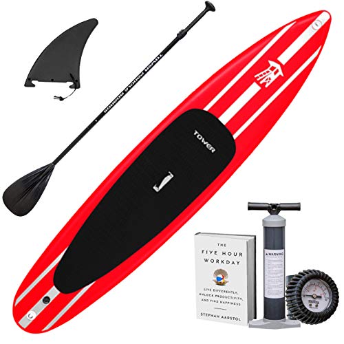 Tower iRace Inflatable 12’6” Stand Up Paddle Board - (6 Inches Thick) - Universal SUP Wide Stance - Premium SUP Bundle (Pu...