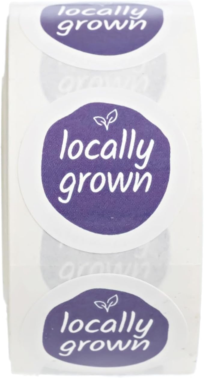 Purple Locally Grown Stickers / 500 Grown Local Small Business Labels/Small 1" Round Modern Fresh Farmers Market Community Garden Food Label/Made in The USA