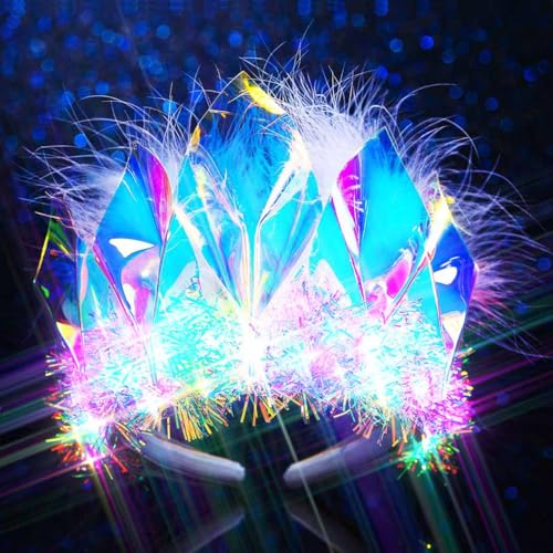 GENBREE Light Up Headband Glowing Crown and Tiara LED Hair Accessories for Women