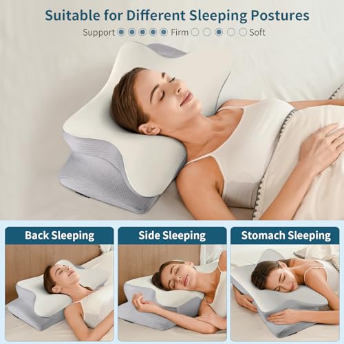 Cervical Neck Pillow - Ergonomic Side Sleeper Pillow for Pain Relief, Contour Cervical Pillow for Sleeping, Memory Foam Pi...