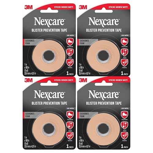 Nexcare Blister Prevention Tape, Waterproof Foam Medical Tape, Latex-Free, Sticks Firmly to Skin to Help Prevent Blisters - 1 in x 5 yds, 4 Rolls of Tape
