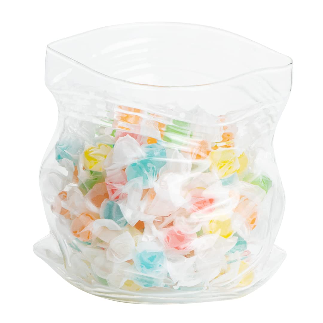 Restaurantware-22 Ounce Unzipped Bag Bowl, 1 Small Glass Bag - Realistic Crinkled Edges, Serve Candy, Popcorn, or Nuts, Clear Glass Bowl, Dishwashable, Flat Base