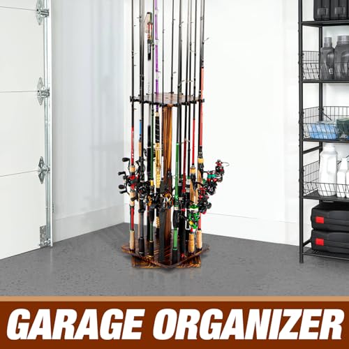 Ghosthorn Fishing Rod Holders for Garage 360 Degree Rotating Fishing Pole Rack, Floor Stand Holds up to 16 Rods Wood Fishi...