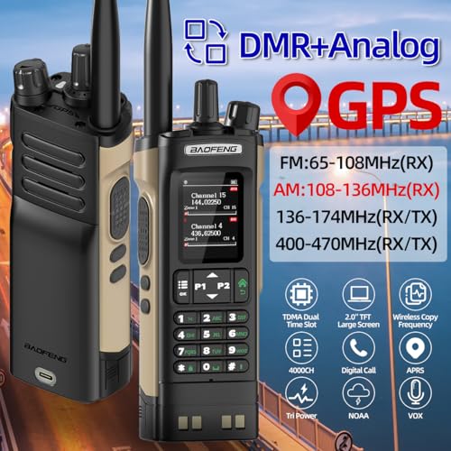 Baofeng DM32 DMR Radio 10W Ham Radio Handheld Rechargeable Walkie Talkies Long Range DM32UV Two Way Radio NOAA Weather Rad...