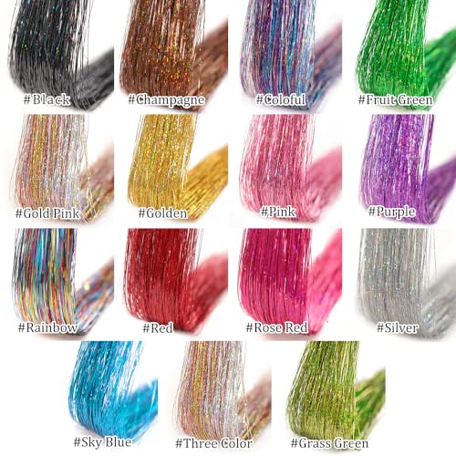 Hair Tinsel 12Pcs Clip in Rainbow Hair Accessories 20.5 Inch Fairy Hair Tinsel Kit for Women Girls Kids Glitter Extensions...