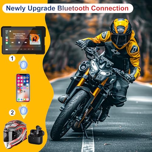YCV 7" Wireless Motorcycle CarPlay with Android Auto, HD Waterproof GPS Navigation System Touchscreen, Anti-Theft Design Q...
