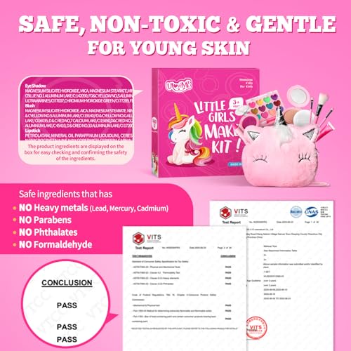 ULOVEME Kids Real Makeup Kit for Girls with Fluffy Purse - Real, Non Toxic, Washable Make Up Toy - Umicorn Toys Gift for 3...