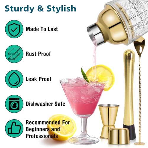 SAVORLIVING 14oz Glass Cocktail Shaker Set, 4PCS Bartender Kit, Martini Mixer Shaker with Built-in Strainer, Mixing Spoon,...