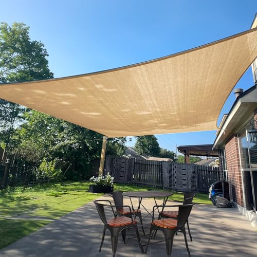 SUNLAX Sun Shade Sail 8' x 10' Sand Rectangle Canopy Sail Shade Cover UV Block Permeable Sunshade Outdoor for Patio Backya...