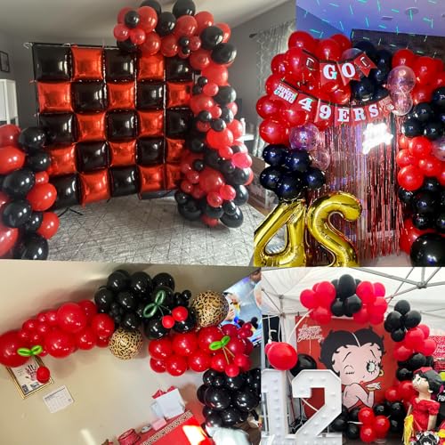 110pcs Red and Black Balloons Garland Arch Kit, 18/12/10/5 Inch Black Red Latex Balloons for Casino Poker Night, Graduatio...