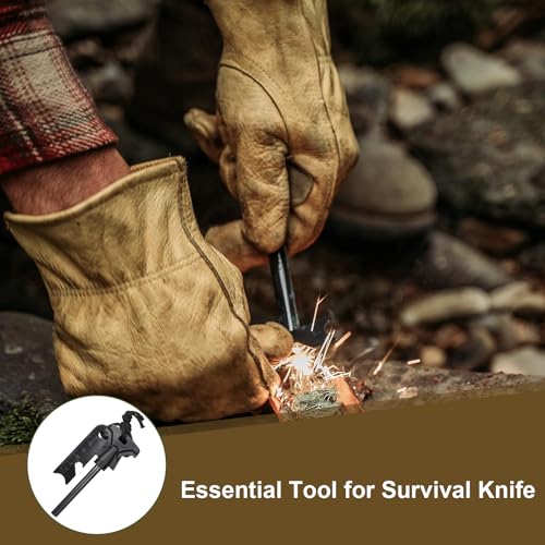 Survival Knife w Kydex Sheath,D2 Fixed Blade Steel,Full Tang Hunting Knife w Non-slip ABS Handle, Glass Breaker, Ideal for...