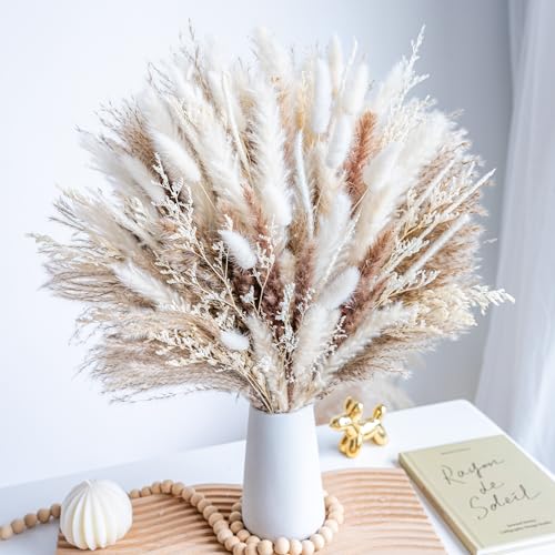 96PCS Natural Dried Pampas Grass Boho Home Decor Bouquet Phragmites Dried Flowers Bouquet for Wedding Floral Arrangements ...