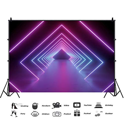 Yeele 5x3ft Neon Light Corridor Backdrop for Photography Futuristic Abstract Tunnel Let's Glow Party Background for Birthd...
