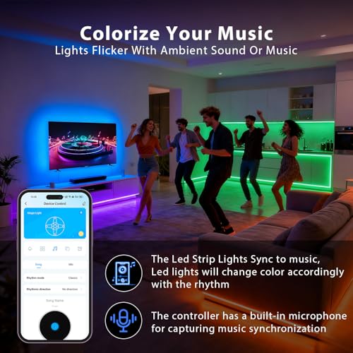 DAYBETTER LED Strip Lights 150 ft, Smart LED Lights for Bedroom, Bluetooth Led Light Strips with Remote, App Control, DIY ...
