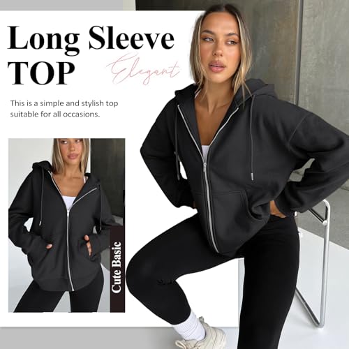 Women's Oversized Zip-Up Hoodie - Lightweight Casual Jacket, Fall Winter Wear